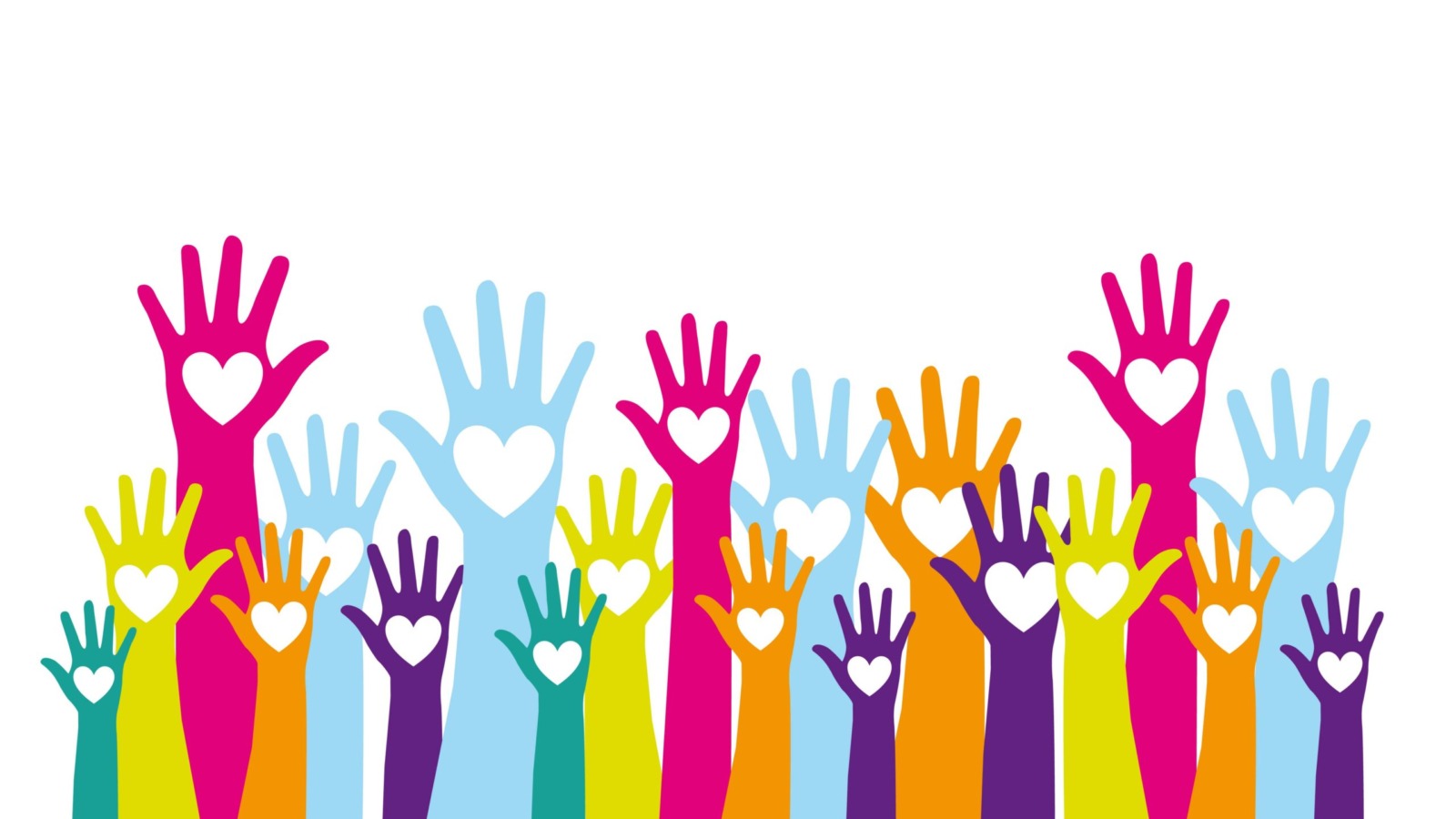 colorful image of hands and arms raised to depict Diversity, Equity and Inclusion