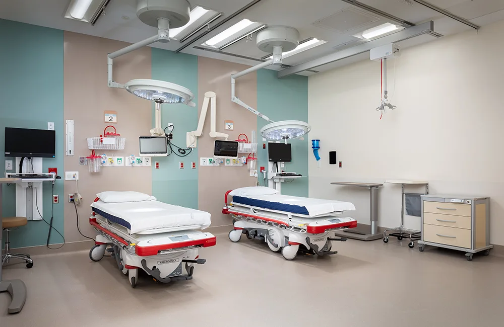 Emergency department room with two beds