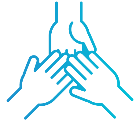 hands meeting together in center of circle