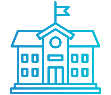 University building with flag icon