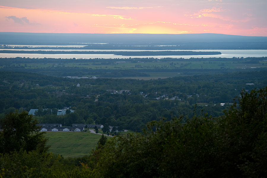 View of Lake Champlain with sunset