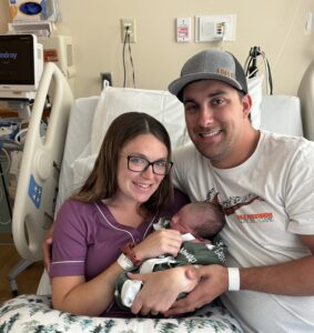 Caylin and Cameron Nielsen after birth of their son.