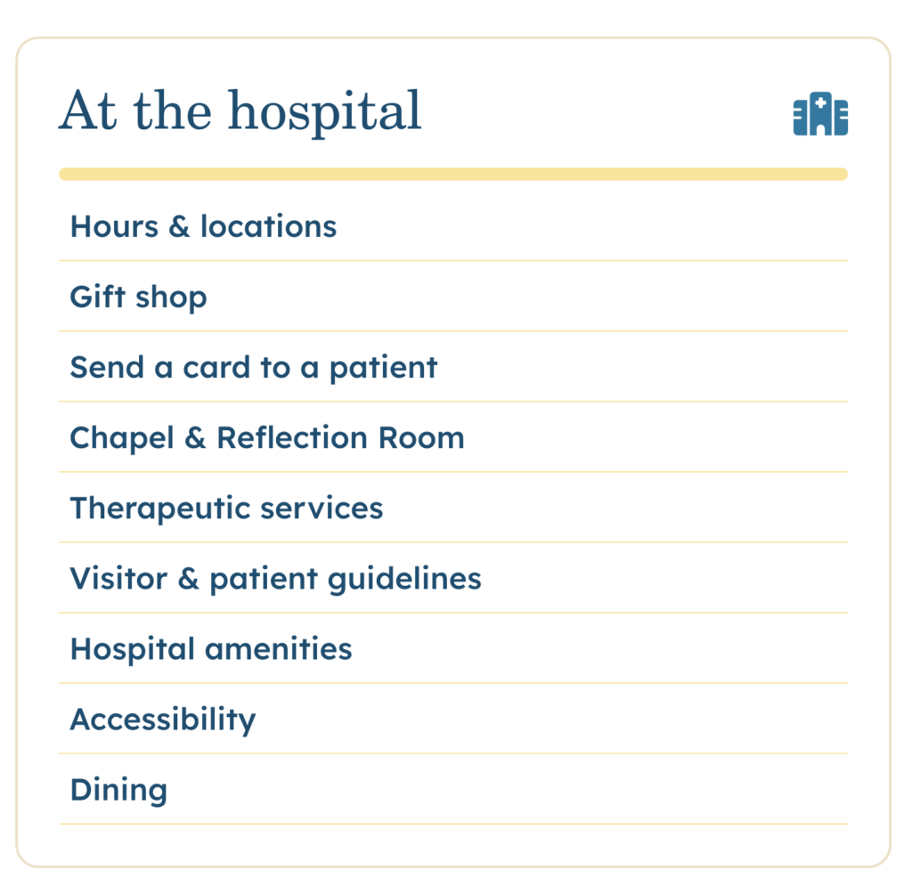 Image of the 'At the hospital' menu listing