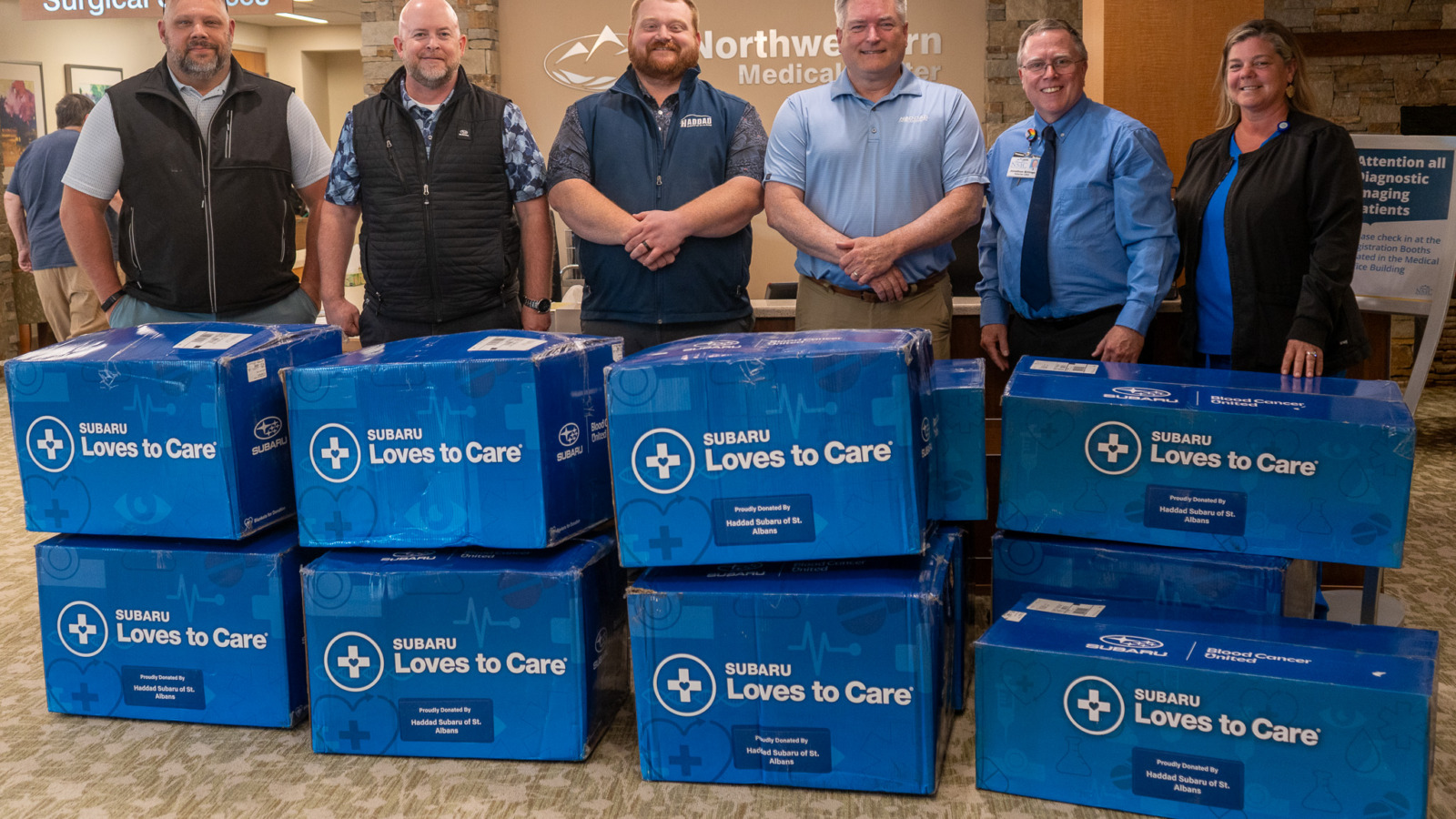 Haddad Subaru team dropping off donation of blankets and care kits to NMC leadership