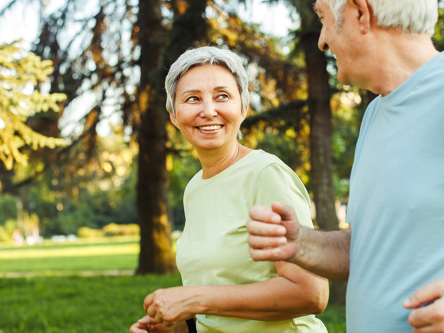Woman in her 50s walking outdoors